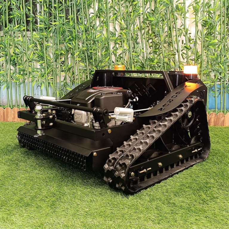 disk rotary gasoline electric hybrid powered wheeled remotely controlled cutting grass machine